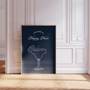 Happy Hour Print, Bar Cart Print, Cocktail Art, Happy Hour Art, Retro Wall Art, Trendy Wall Art, Cocktail Poster, Kitchen Print