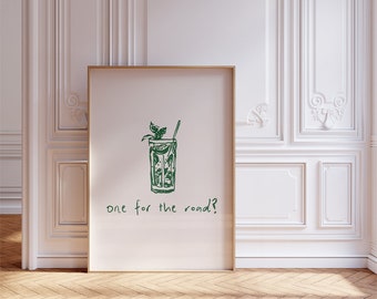Impresión digital "One For The Road" / Arte para carrito de bar con mojito verde / Póster de cóctel imprimible / Decoración de pared con bebidas retro / Descarga instantánea
