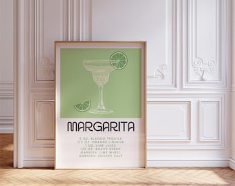Margarita Cocktail Recipe Print | Bar Cart Art | Kitchen Decor | Drink Recipe Poster | Happy Hour Art | Trendy Minimalist Cocktail Print