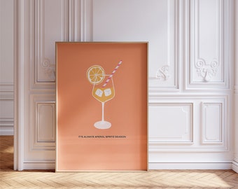 Aperol Spritz Print Digital Download | Orange Cocktail Bar Cart Art | Summer Drink Poster | Retro Kitchen Decor | Instant Download