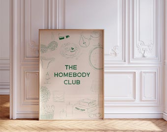 Homebody Club Print Digital Download | Cozy Home Wall Art | Green Cream Living Room Decor | Retro Lifestyle Poster | Instant Download