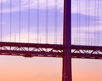 Bay Bridge After Sunrise, 1 Tower, Red Highlights, Bay Area, Photography Print