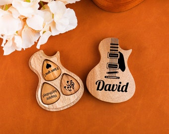Personalized Wooden Guitar Picks with Case, Custom Guitar Pick Kit, Holder Box for Picks, Musicians Player, Father's Day Birthday Gift Idea