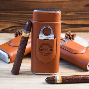 Gepersonaliseerde sigarenetui, leren sigarenhouder met snijder, sigaarreisetui, cadeaus bruidsjonkers, cadeau voor vader man cadeau voor hem