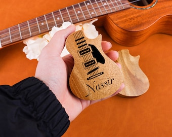 Kit di plettri per chitarra personalizzati: plettri per chitarra in legno personalizzati con custodia, scatola porta plettri, suonatori di musicisti, regalo per la festa del papà