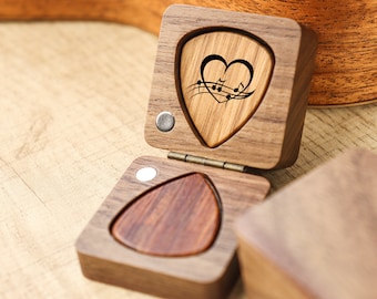 Personalized Wooden Guitar Picks with Case, Custom Guitar Pick Holder, Plectrum Box Guitar Player Gift, Father&#39;s Day, Gifts for Christmas