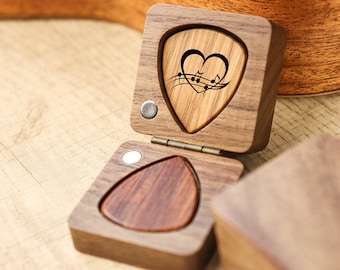 Personalized Wooden Guitar Picks with Case, Custom Guitar Pick Holder, Plectrum Box Guitar Player Gift, Father's Day, Gifts for Christmas