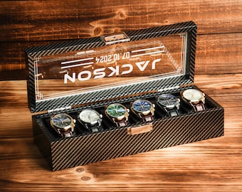 Custom Engraved Black Watch Box | Gift for Dad | Birthday Gift for Men | Personalized Watch Storage Case| Fathers Day Gift |Anniversary Gift