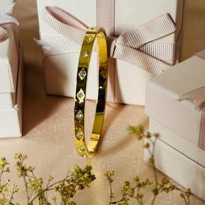 Diamond Bangle, Minimalist Bracelet, Dainty Diamond Station Bracelet in Gold, Anniversary Gift, Gift For Wife, Gold & Silver Bracelets Gift