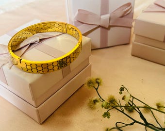 Men's Gold Tone Cuff Bracelet: Stainless Steel Bangle