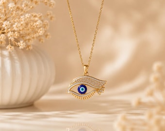 Colar Olho Grego Dourado para Mulheres, Pingente de Proteção, Joia Minimalista com Olho Grego, Corrente Delicada para Usar em Camadas, Presente Espiritual para Ela