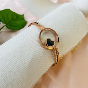 Classic Heart Bangle, Rose Gold Bracelet, Bracelet For Women,  18k Gold Plated Anti Tarnish Bracelet, Dainty Bracelet, Gift Diamond Bracelet