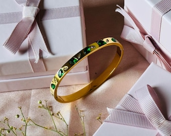 Multi Stone Gold Bangle: 18k Gold Plated, Adjustable Bracelet