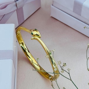Gold Snake Bangle: Stainless Steel Animal Cuff Bracelet