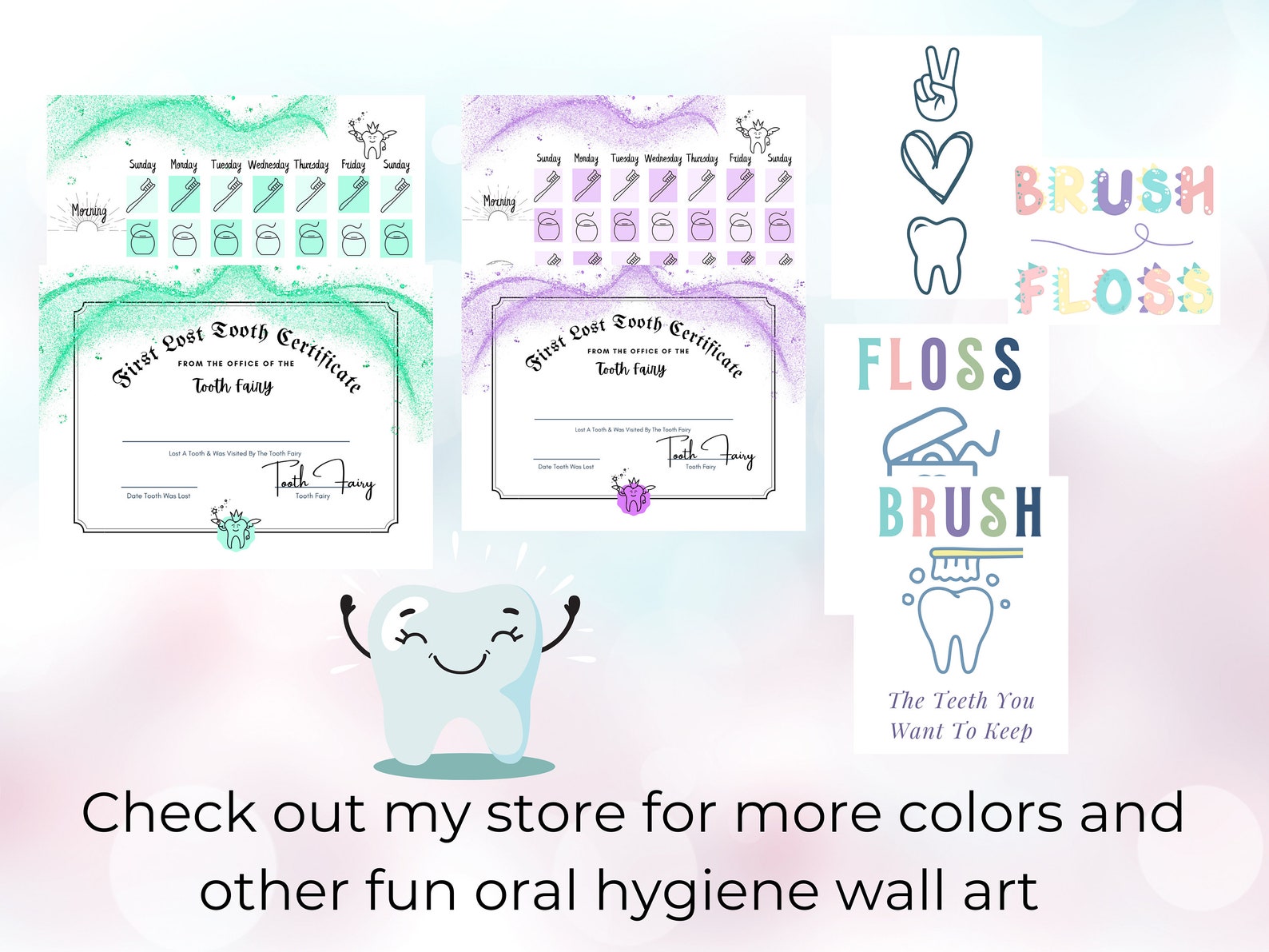 Printable Brushing Chart Flossing Chart Kids Reward Chart Tooth Fairy ...