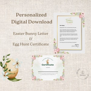 Carta editable del escritorio del conejito de Pascua / Descarga digital personalizada / Certificado de búsqueda de huevos de Pascua para niños / Descarga instantánea /