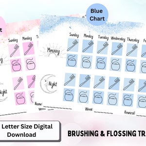 Printable Brushing Chart Flossing Chart Kids Reward Chart Tooth Fairy ...