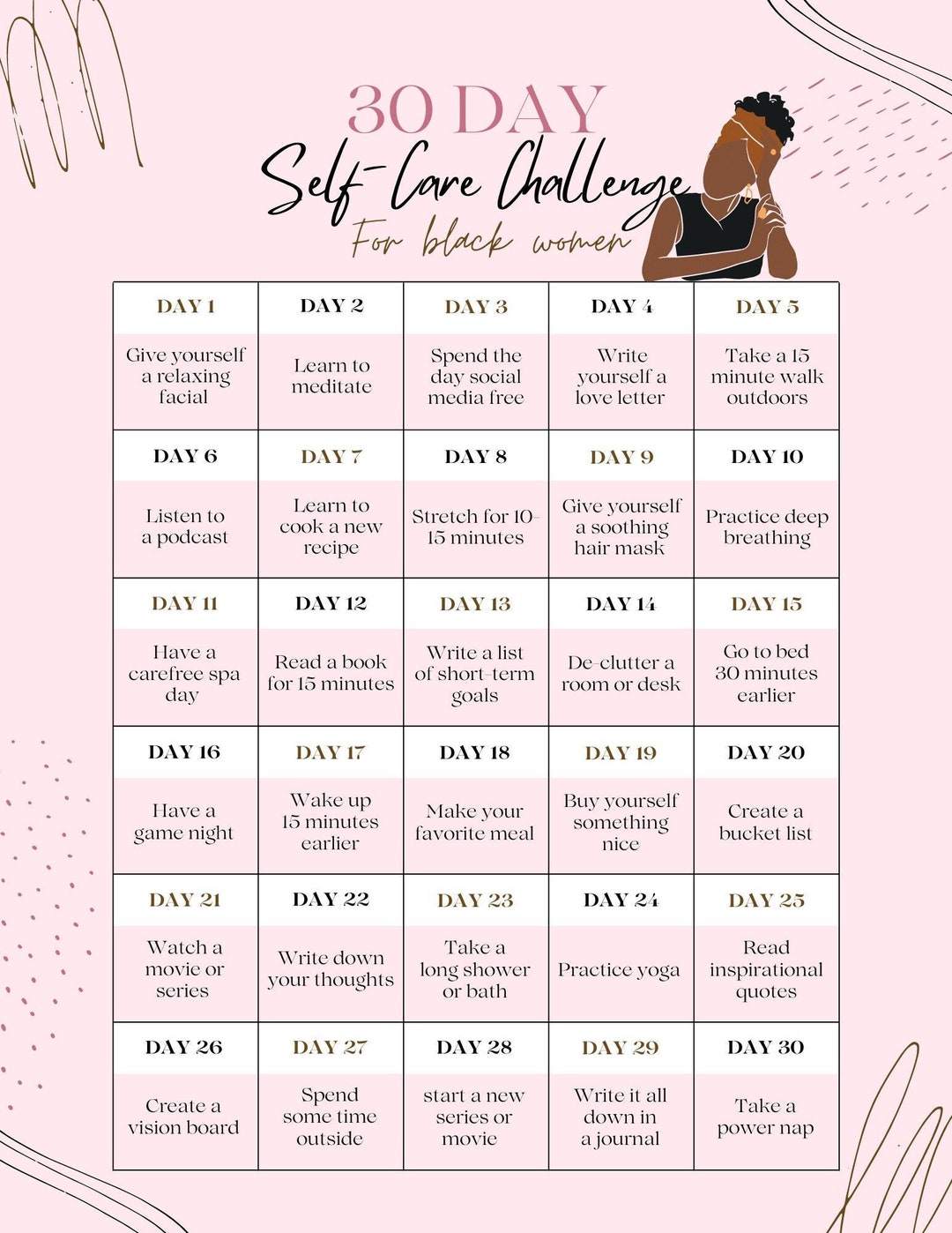 Personalized 30-day Digital Self Care Challenge for Black Women! - Etsy