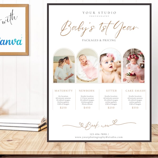Newborn Photography Pricing Guide Template | Maternity, Newborn, Sitter Session, Cake Smash | Photography Price List