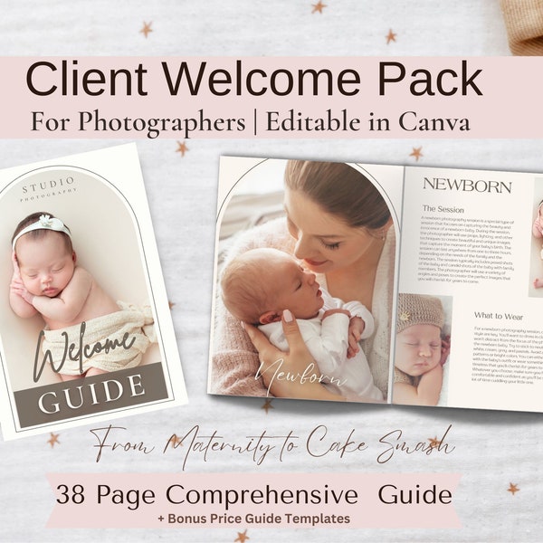 Newborn Photography Client Welcome Pack | Onboarding Bundle Family Photography | Pricing Guide | Style Guide | Canva Template