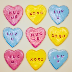 Sweet Heart Ceramic Magnets – Candy Heart Design, Cute Aesthetic Fridge Board Magnet, Handmade Clay Magnet, Home Gift