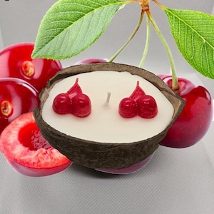 Black Cherry Handmade  Soy Wax Candles in  Coconut Shells