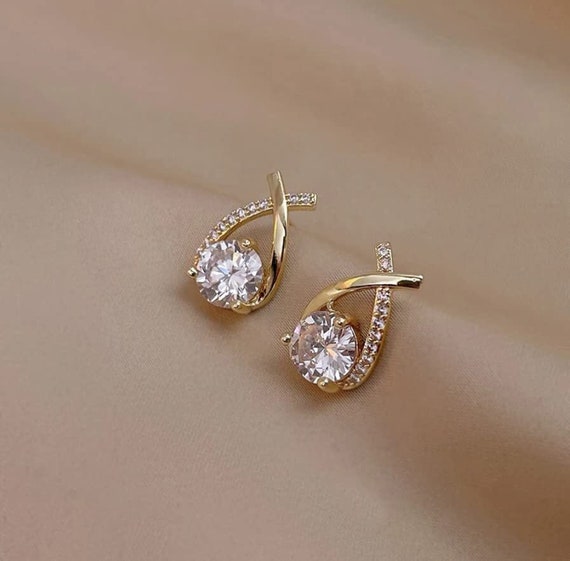 Buy One Gram Gold White and Ruby Stone Office Wear Earrings for Women