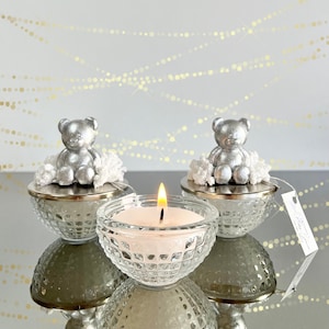 Personalized Silver Bear Glass Candle: Baby Shower Favors