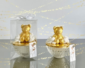 Gouden beer glazen kaars babyshower bedankjes: gepersonaliseerde feestaandenken