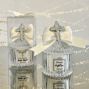 Personalized First Communion Candle Favors: Silver Cross Baptism Gifts