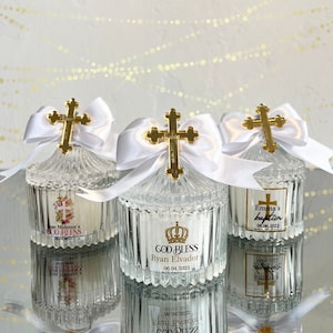 Personalized Baptism Favors for Guests, Gold Cross First Holy Communion Candle Favor, Christening Favors in Glass, Luxury Baptism Gift Guest