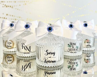 Personalized Evil Eye Wedding Candle Favors: Bridal Shower Thank You Gift