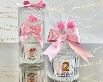 Gepersonaliseerde kaars gunsten babyshower: glazen pot feestdecoratie