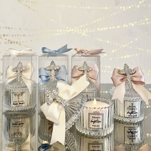 Lembrancinhas de vela de batismo exclusivas com cruz de prata em vidro para convidados, lembrancinhas de primeira comunhão em massa, lembranças batismais, lembrancinhas de festa de batismo