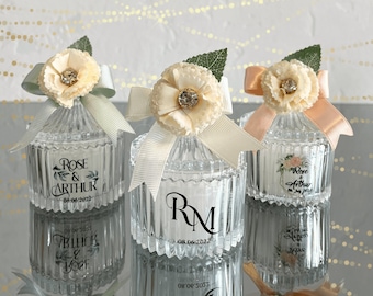 Floral Glass Candle Wedding Favors, Cream Flower, Party Thank You Gift