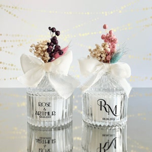 Personalized Wedding Favor Candle: Glass Jar with Dried Flowers
