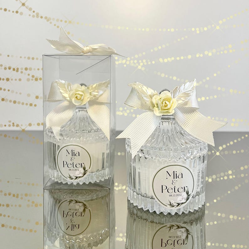 Personalized Wedding Favor Candle: Elegant Glass Candle With Ivory ...