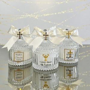 Personalized First Communion Thank you Candle Favor for Guests, Baptism Candle Favors, Luxury Elegant Christening Gifts, Baptismal Souvenirs