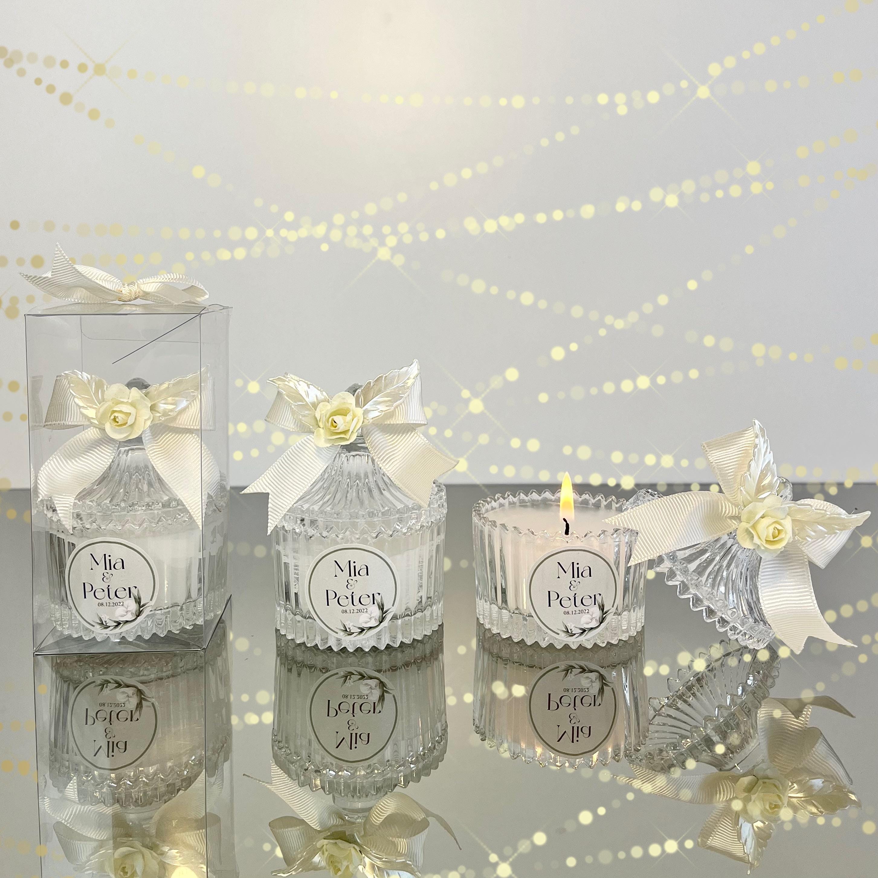 Personalized Wedding Favor Candle: Elegant Glass Candle With Ivory ...