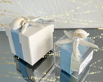 Beach Wedding Favor: Shell Candle in Gift Box, Personalized Seaside Souvenir