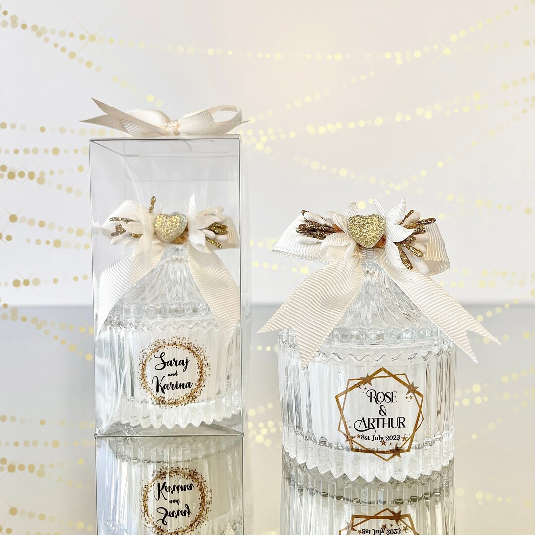 Personalized Wedding Candle Favors: Gold Heart, White Ribbon - Etsy