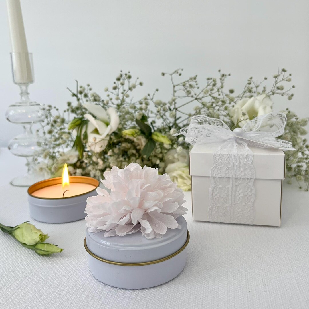 Luxury Wedding Favors Candle in Tin With Artificial Flower & Lace ...