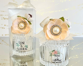 Personalized Peony Flower Glass Candle Wedding Favors