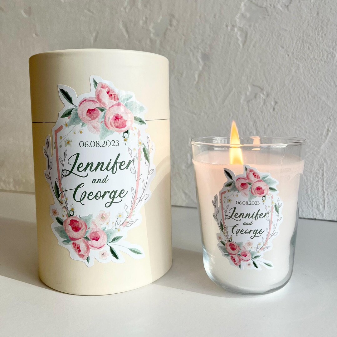 Personalized Wedding Favors Candle in Glass Jar With Elegant Cylinder ...
