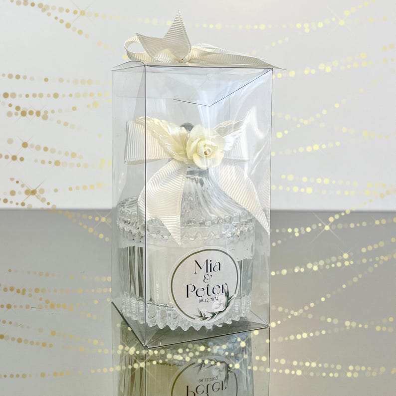 Personalized Wedding Favor Candle: Elegant Glass Candle With Ivory ...