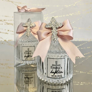 Personalized Silver Cross Baptism Favors: Luxury Candle in Glass