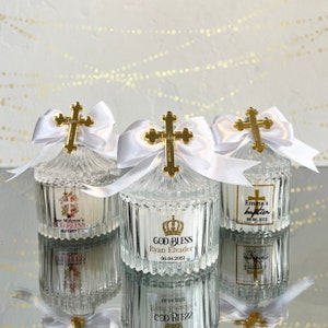 Personalized Golden Cross Baptism Favors for Guests, First Communion Favor in Bulk, Christening Candle Favors, Baptism Gift for Girl and Boy