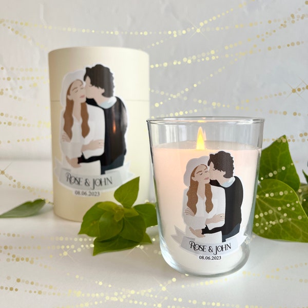 Personalized Wedding Faceless Portrait Candle Favor in Box, Custom Faceless Portrait from Photo Favors for Guests, Unique Wedding Favor