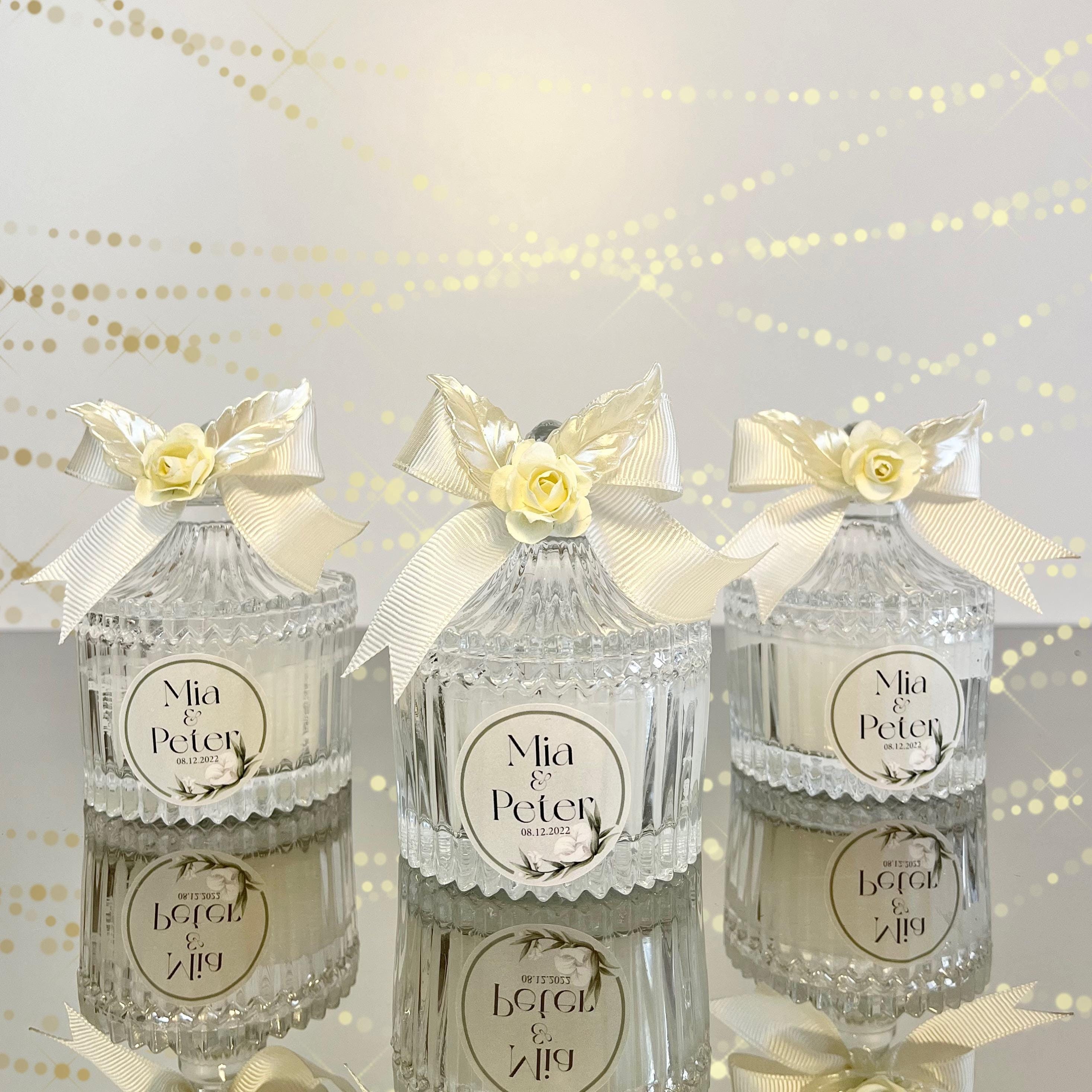 Personalized Wedding Favor Candle: Elegant Glass Candle With Ivory ...