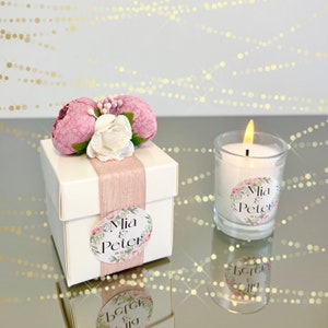 Personalisierte Hochzeitskerzen Gastgeschenke: Schnapsglas Kerze Geschenk in der Box